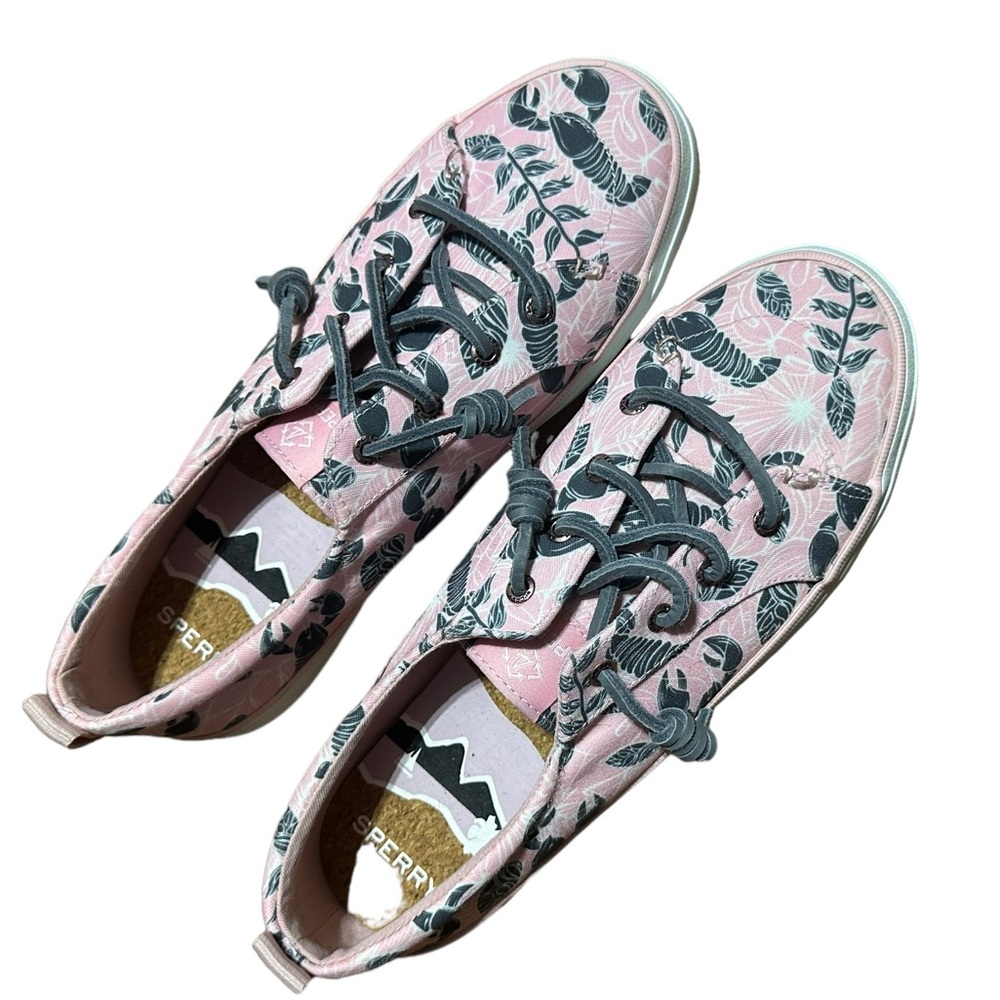 PINK AND GRAY SPERRY SHOES